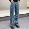 Jeans Rectos Americanos para Hombre, Diseño de Tinta Retro Antiguo, Pantalones Largos Casuales Sueltos de Pierna Ancha, Tendencia de Moda