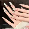 Manicura YiheChampagne Ballet Rosa Naranja Degradado Ojo de Gato Moño con Brillo Fino Dorado Cálido, Uñas Portátiles Elegantes Hechas a Mano