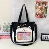 Bolsa Criativa Estilo Coreano de Alta Aparência Ursinho Fofo para Aluno com Cores Contrastantes, Bolsa Tote Transparente Cartoon de Grande Capacidade para Livros