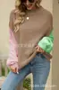 2025 Amazon Elegante para Viajar Empalme de Moda Elegante Tejido Cuello Redondo Suéter Jersey Camisa de Primavera para Mujer