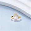 Anillo de Perla de Agua Dulce Natural Nicho de Gama Alta para Mujer Abierto Ajustable Circón Microincrustado Joyería de Lujo Ligero Venta al por Mayor