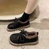 Mocasines Esponjosos de Suela Blanda para Mujer 2026 Nuevo Estilo Invierno Estilo Británico Zapatos Pequeños de Cuero Zapatos Peludos Cálidos Zapatos de Algodón con Cordones
