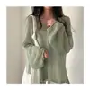 Corea del Sur Chismc Verano Retro Francés Holgado Perezoso Manga Larga Calado Delgado Tejido de Punto Blusa Top para Mujer