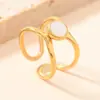 Anillo Nuevo de Acero Inoxidable Transfronterizo Anillo Bohemio de Doble Línea con Piedra Natural Anillo Chapado en Oro de 18K Joyería de Mano