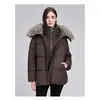 2026 Invierno Nuevo Estilo Coreano Cuello Grande de Piel Chaqueta de Algodón Abrigo para Mujer Cintura ceñida Adelgazante Longitud Media Engrosado Cálido Top para Mujer