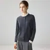 Elegante novo cardigã 100% caxemira pura para mulheres com gola franzida, modelador e versátil, com cores contrastantes