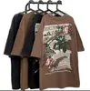Camiseta Retro Lavada Desgastada Estilo Americano de Manga Corta para Hombre Marca de Tendencia High Street Personalidad Nicho Holgada Top Versátil para Pareja
