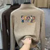 Camisa de Manga Longa com Gola Meia-Alta, Listrada em Veludo Engrossado, para Meninas, Outono e Inverno, Novo Estilo, Roupa de Baixo, Roupas Infantis, Tops Infantis Médios e Grandes