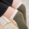 Estilo japonês Lace Over-the-Knee Meias Botão Meias de Malha Over-the-Knee Lã Cor Sólida Jacquard Meia Feminina Primavera e Outono
