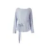 Camiseta de Manga Larga con Lazo en la Cintura para Mujer, Estilo Verano 2026, Ligeramente Transparente, Diseño de un Solo Hombro, Cubre-Traje Protector Solar, Ropa de Yoga para Mujer