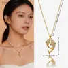 Collar Cruzado Japón Corea Simple Delfín Amor Microincrustado Lujo Ligero Nicho Colgante Piscis Versátil No se Desvanece Cadena para Clavícula