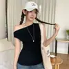 Camiseta sin mangas, escote Bardot, espalda descubierta, puramente seductora para mujer, ajuste ceñido de verano, entallada en la cintura, top versátil, estilo 'hot girl' 26134