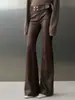 Design de Nicho 25 Outono e Inverno Novo Calça de Couro Ecológico de Proteína com Barra Larga Elástica de PU para Mulheres, Calça de Couro Pu Elástica Fresca com Rima