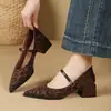Zapatos Mary Jane Retro Estilo Francés Estampado de Leopardo Punta Fina para Mujer 2026 Otoño Tacón Grueso Correa Única Planos Bajos Versátiles Zapatos de Cuero