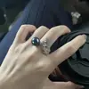Anillo de Pluma de Perla Negra Elegante Tahitiana Diseño Abierto de Ins Moda de Gama Alta de Nicho Diamante de Alto Carbono Elegante