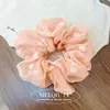 Goma de pelo Scrunchie Bordada Floral Fresca de Verano Estilo Coreano para Mujer, Accesorio para Moño con Volantes Florales y Tul Suave