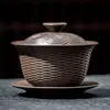 Gaiwan de Argila Roxa Tigela de Chá Pequena Única Xícara de Chá de Três Peças Infusor de Chá Grande Conjunto de Chá Kung Fu de Cerâmica para Uso Doméstico