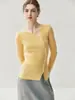 Cardigan Assimétrico de Malha Cashmere com Gola V Feminino Ajuste ao Corpo Outono e Inverno Novo Estilo Cor Sólida Botões Irregulares Estilo Simples