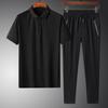 Traje de verano de manga corta polo pantalones de manga corta casual seda helada solapa hombre talla grande delgado negocios traje de tres piezas
