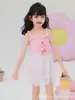 Traje de baño para niñas, de una pieza estilo tirantes, Vestido de princesa estilo coreano, Estilo fresco y claro para niñas, Adecuado para aguas termales