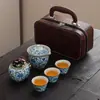 Juego de Té de Cerámica para Viaje suit Exterior Portátil Una Tetera Tres Tazas Horno Ru Taza Express Juego Completo de Regalo de Empresa Impresión de Logo