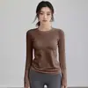 Conjunto de Yoga Feminino Outono e Inverno Slim-fit Emagrecimento Gola Redonda de Alta Elasticidade Esportivo Manga Longa Corrida Treino Secagem Rápida Conjunto de Fitness Top