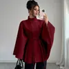 Moda Transfronteriza Femenina Europea y Americana 2026 Elegante Diseño Estilo Capa con Cuello Alto y Cinturón Estilizado Abrigo de Lana