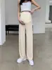 Calça de Verão de Cintura Alta com Suporte para Barriga, Perna Larga, para Gestantes, Solta, Fluida, Multicor, Roupa Externa