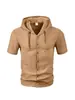 Camisa de manga corta para hombre de lino transpirable fina de verano americana Khaki con capucha holgada