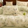 Juego de Cama Casual Tallado de Terciopelo de Leche de Cuatro Piezas Invierno Engrosado Doble Cara con Forro Polar Cubierta de Edredón de Terciopelo Coral para Cama Sábanas Juego de Tres Piezas