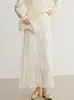 Falda plisada texturizada color blanco roto para mujer, nuevo estilo Primavera y Verano 2026, cintura elástica, elegante, elegante, falda larga de línea A