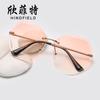 Nuevas gafas de sol de tendencia europea y americana, gafas de sol sin marco recortadas, gafas de sol de mujer de metal UV400, gafas de sol al por mayor