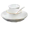 Jingdezhen Vajilla de Cerámica Juego de Tazón y Plato con Borde Dorado Tazón Sencillo al por Mayor Tazón de Cerámica Plato Regalo Negocio Porcelana Blanca