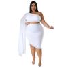N7810 AliExpress Amazon Moda Europeia e Americana Feminina Novo Conjunto de Duas Peças de Alta Elasticidade com Decote Oblíquo, Manga Longa com Cauda, Enrugado