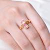 Anillo de gato lindo con cristal rosa chapado en oro europeo y americano, apertura de diamante, temperamento dulce, anillo de gato de cristal rosa al por mayor