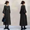 Em estoque: Coleção nova outono/inverno 2026 estilo japonês, gola redonda, manga morcego, barra plissada, vestido longo, moderno e emagrecedor