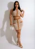 Comercio Exterior Transfronterizo Moda Europea y Americana Ropa para Mujer Cuello Redondo Sin Mangas Que Muestra la Cintura Conjunto de Falda Corta Conjunto de Dos Piezas de Punto con Patrón Geométrico