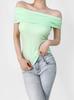 Diseño de Personalidad de Chica Caliente Irregular Hombro Inclinado Color Sólido Ajustado Camiseta para Mujer Ajustada Combinable Ajustada Cuello Oscilante Top