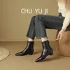 First Encounter Temporada Botines Cortos de Punta Fina con Tacón Grueso y Cierre Trasero para Mujer Otoño Invierno Nuevos Botas Adelgazantes de Tacón Medio-Bajo Mujer