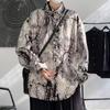 Camisa de manga comprida com pintura a tinta masculina primavera e outono na moda ins duffy camisa bonita com flores drapeada solta casaco casual