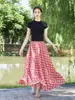 26 Falda Nueva Estilo Bohemio Resort Primavera/Verano Estampado de Lunares Cuadros Diagonales Línea A Dobladillo Amplio para Mujer