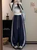 Ropa deportiva de algodón Bloque de color Patchwork Casual Primavera/Otoño 2026 Nuevo Cintura Alta Rectos Pierna Ancha Plátano Pantalones de Mujer