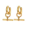 Joyería de Acero Inoxidable Tendencia Europea y Americana Nuevo Collar con Barra en T y Diamante Verde Set de Joyería de Aretes de Aro y Barra Chapados en Oro de 18K