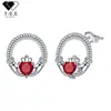 Brincos de Tarraxa Kala Mão Coração Prata Esterlina S925 Estilo Retrô Europeu e Americano para Mulheres, Argola Redonda com Diamantes, Brincos de Moda de Alta Qualidade