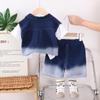 Conjunto de camisa de manga corta para niño, novedad de 2025, ropa bonita de verano para bebé con solapa, conjunto de tres piezas de mezclilla degradada para niño