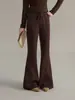 [Estilo Práctico con Forro de Felpa] Pantalones de Imitación de Visón de Terciopelo de Lana Goming Acampanados, Nuevos Pantalones Casuales de Cintura Alta de Invierno N0048D