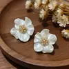 Pendientes Románticos de Camelia Blanca, Perlas de Arroz, Pendientes de Flor de Circonita, Estilo Francés, Retro, Lujo Ligero, Pendientes de Alta Gama