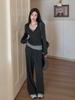 Novedad Otoño Temprano 2024 Ropa para Mujer Tallas Grandes Traje Ligeramente Adelgazante Cubriente Conjunto de Dos Piezas: Top y Pantalones de Pierna Ancha de Cintura Alta
