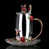 Caneca de Vidro Esmaltado para Uso Doméstico, Caneca de Café Criativa e Luxuosa para Mulheres, Alto Valor Estético, Caneca de Café da Manhã com Tampa para Leite de Soja, Presente