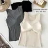 9969 # Regata básica simples de tecido escovado preto, branco e cinza para outono e inverno com design estiloso, regata justa sem mangas com bojo